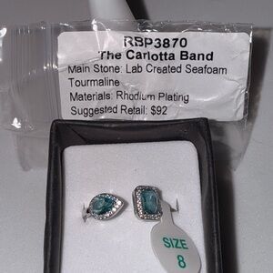 Silver Rhodium Plated Seafoam Tourmaline Ring